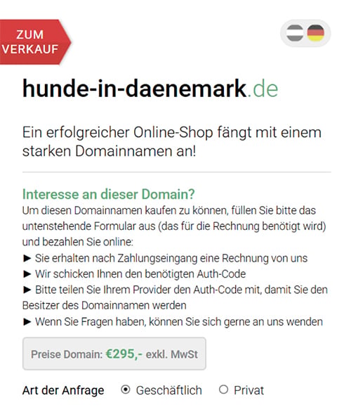 Screenshot: Aufruf der Webseite hunde-in-daenemark.de