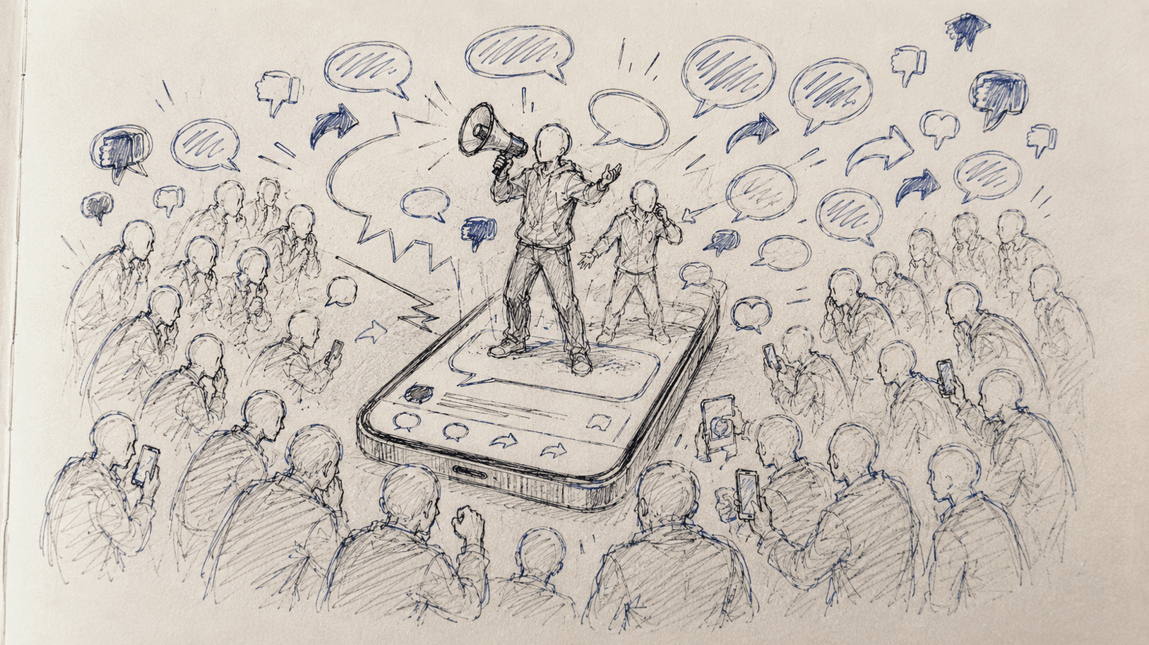 Menschenmenge hört auf Smartphone-Redner