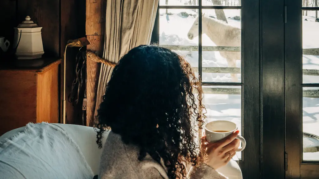 Woman-drinking-coffee-watching-horse-in-snowy-winter-landscape-Ipswich-Massachusetts-United-States-CR-FKNH260602-2013804-01