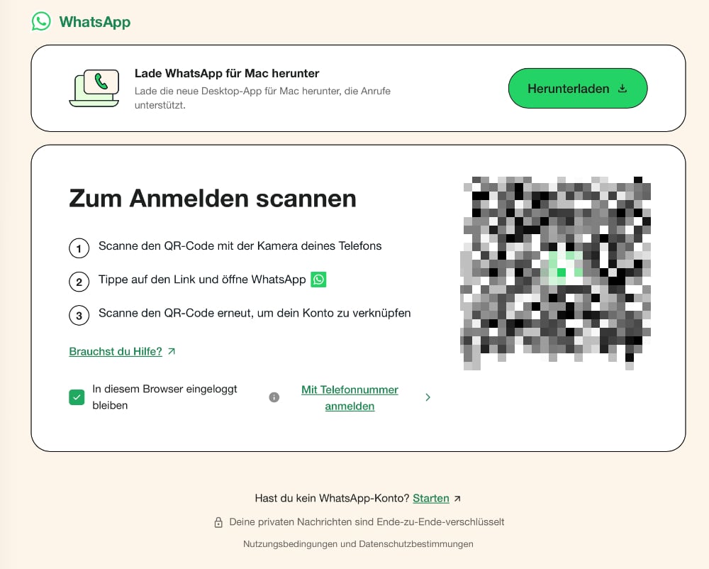Dies hat nichts mit einer Stimmen-Verifizierung zu tun, hier geht es um den Zugriff auf WhatsApp | QR-Code unkenntlich gemacht: Mimikama