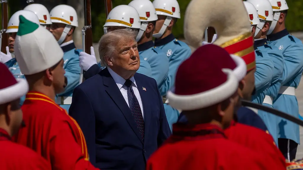 ANKARA-TURKEY-JULY-7-U-S-President-Donald-Trump-reviews-the-Honor-Guard-during-a-state-arrival-ceremony-at-the-Bestepe-Presidential-Complex-for-the-annual-NATO-Summit-on-July-7-2026-in-Ankara-Turkey-Leaders-from-NATO-s-32-countries-plus-NATO-allies-like-Ukraine-gathered-in-the-Turkish-capital-to-discuss-a-range-of-issues-involving-spending-targets-defense-industrial-production-and-support-for-Ukraine-among-other-topics