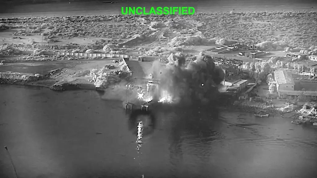 This-image-from-video-released-by-U-S-Central-Command-shows-an-explosion-at-Bandar-Abbas-Naval-Base-Iran-as-three-Corsair-unmanned-surface-vessels-also-called-one-way-attack-surface-drones-fired-by-the-U-S-military-hit-the-port-July-12-2026-U-S