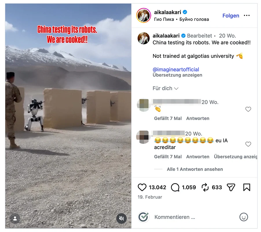 KI-Video zeigt keine bewaffneten Roboter in China