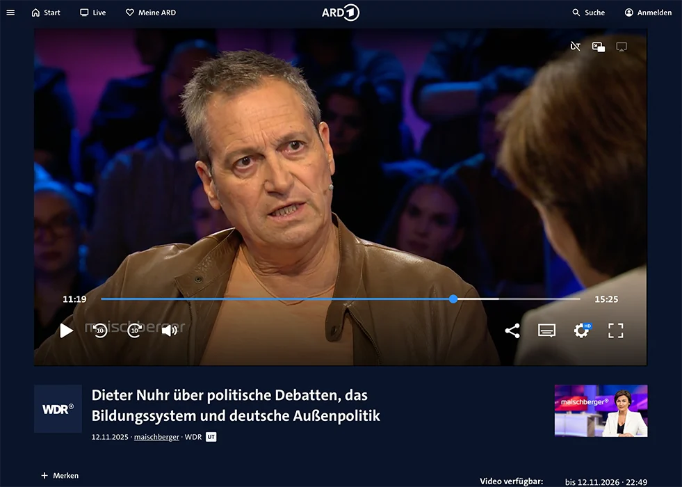 Dieter Nuhr am 12. November 2025 bei "Maischberger" | Screenshot ARD Mediathek