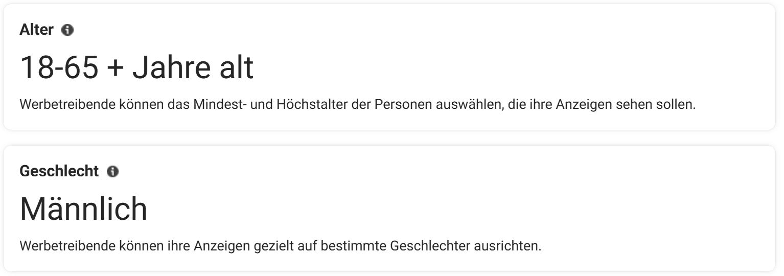 Meta-Werbebibliothek: Alter 18 bis 65 plus, Geschlecht männlich.