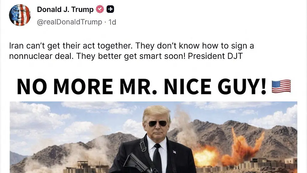 No-more-Mr-Nice-Guy-President-Donald-Trump-threatens-Iran-again-and-shares-an-image-of-himself-armed-on-his-network-Truth-Social-on-April-30-2026-Trump-s-Truth-Social-platform-via-Bestimage-No-more-Mr-Nice-Guy-President-Donald-Trump-threatens-new-Iran-and-shares-an-image-of-someone-armed-on-the-latest-news-Truth-Social-on-April-30-2026-Etats-Unis-PUBLICATIONxNOTxINxFRAxUKxUSAxAUSxBEL-Copyright-xTrumpsxTruthxSocialxplatformxviaxBestimagexTrumpsxTruthxSocialxplatformxviaxBestimagex