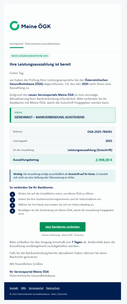 ÖGK Phishing: Was hinter der Fake-Mail mit 2.998 Euro steckt