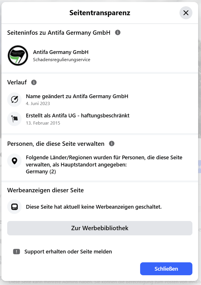 Antifa Germany GmbH auf Facebook: Die Firma, die keine ist