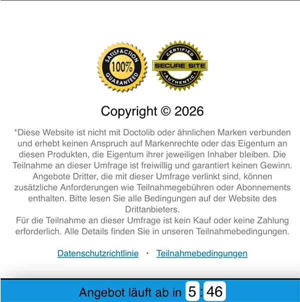 "Diese Website ist nicht mit Doctolib oder ähnlichen Marken verbunden ..."