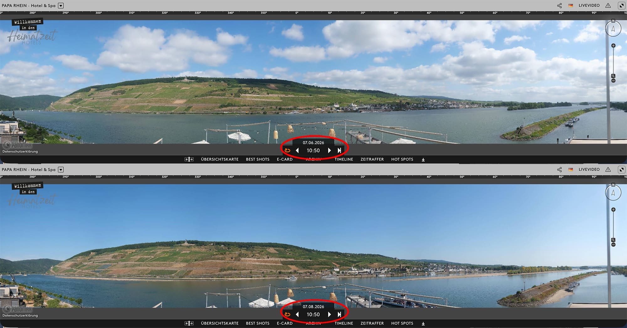 Webcam-Aufnahme von Rhein-Bingen und Umgebung, zeigt Landschaft und Wetterbedingungen.