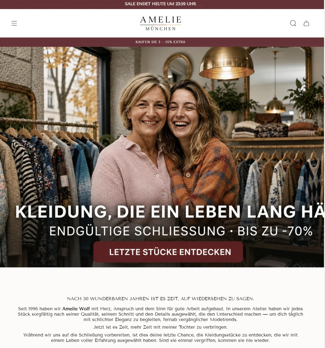 Startseite von Emilia Berlin: identischer Aufbau und dasselbe Foto wie bei Anna Berlin, nur mit anderem Logo.