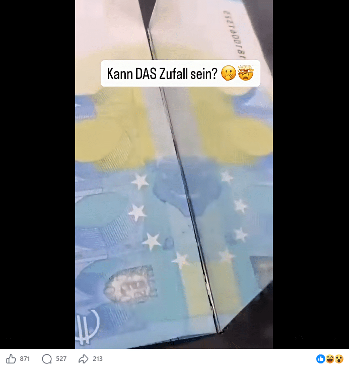 Spiegelkante an einem 20-Euro-Schein: Auch hier entsteht durch die Spiegelung eine symmetrische Form.
