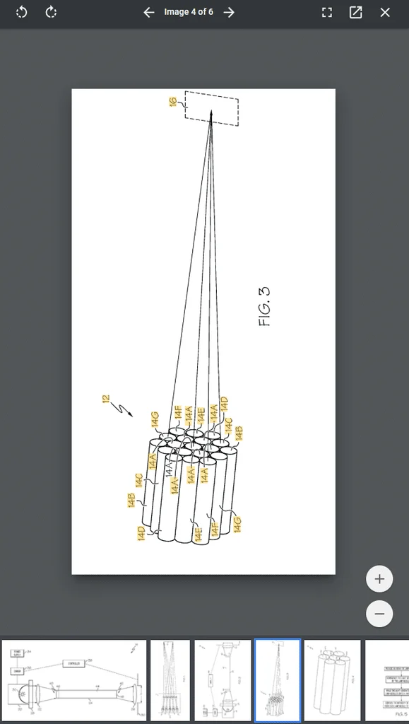 Technische Zeichnung aus dem Boeing-Patent mit mehreren hexagonal angeordneten Lampenmodulen