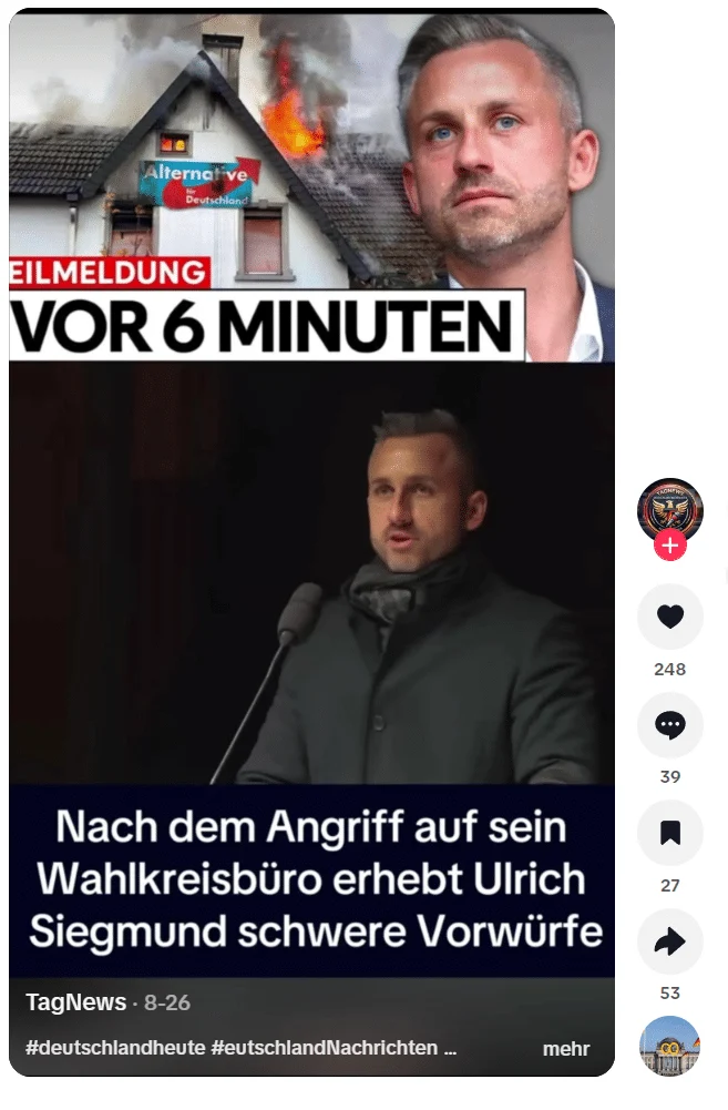 Screenshot eines zweiten TikTok-Videos vom 26. August 2026 mit nahezu identischer Schilderung desselben angeblichen Angriffs.