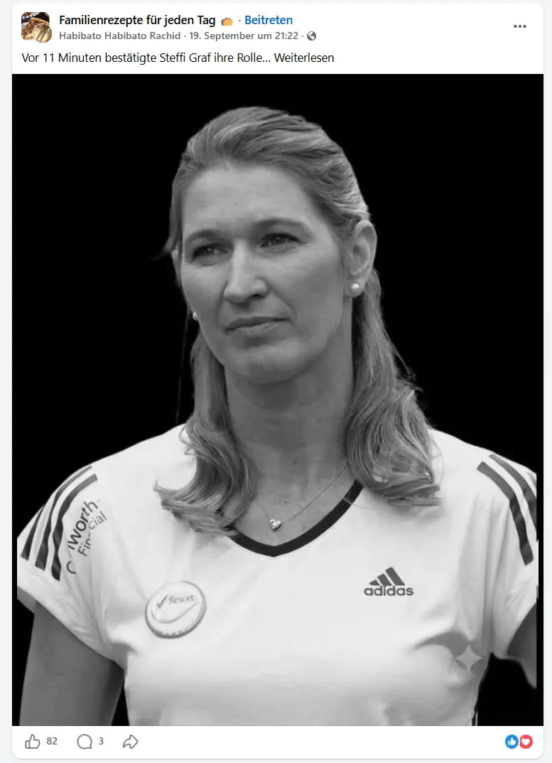 Ein weiterer Facebook-Beitrag mit derselben Andeutung über Steffi Graf.
