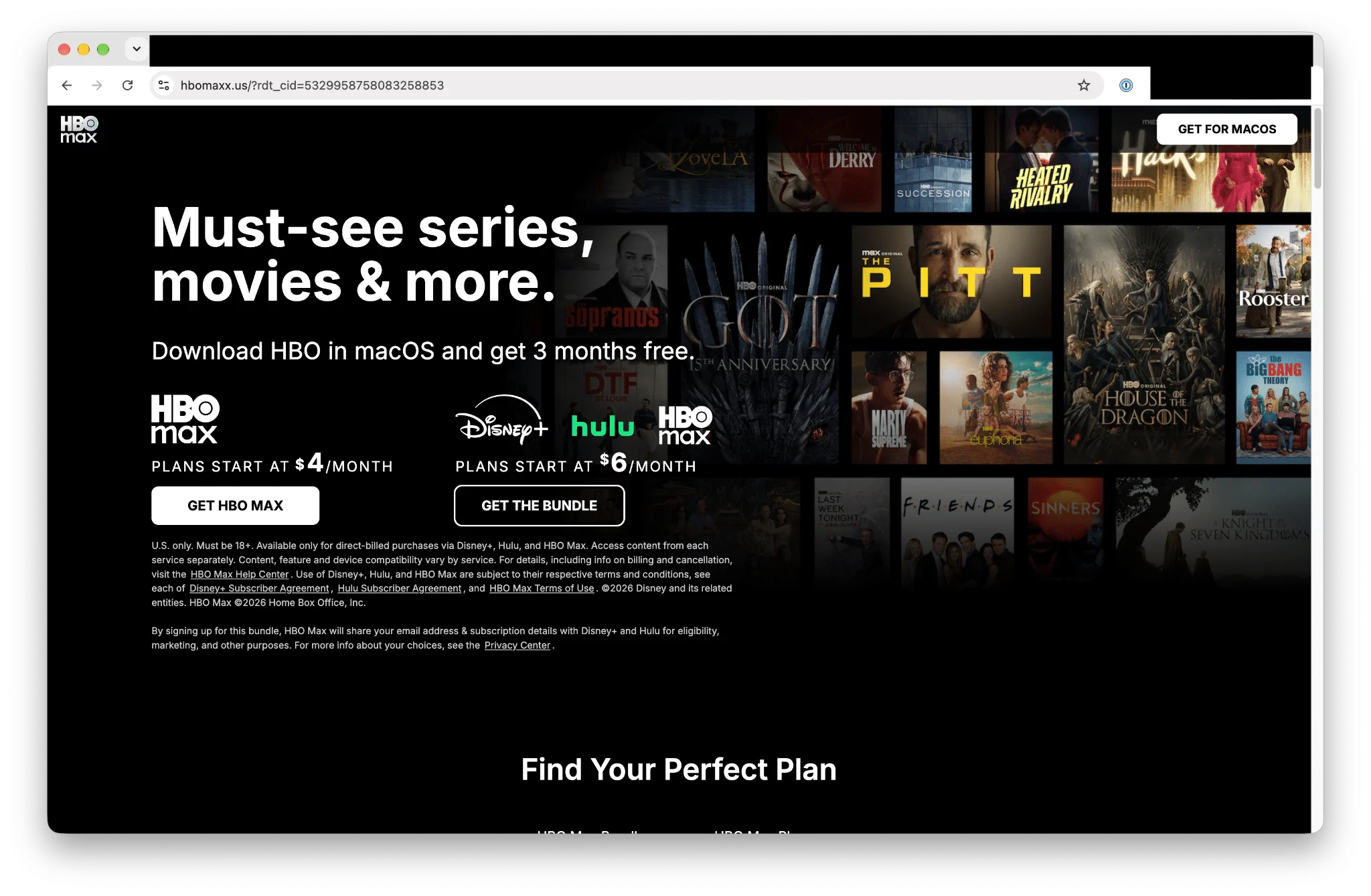 Gefälschte Internetseite im Design von HBO Max unter der Adresse hbomaxx.us.
