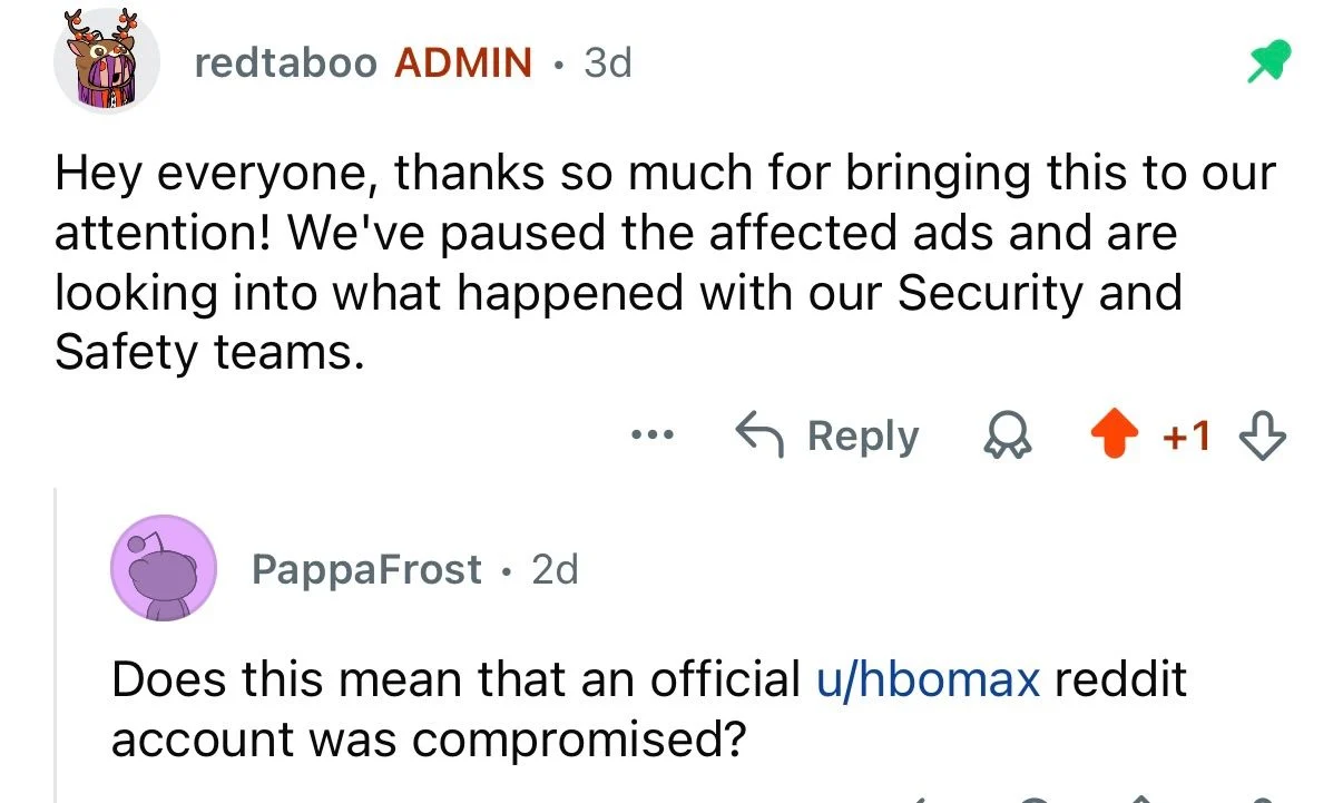 Antwort eines Reddit-Administrators: Die schädliche Werbung wurde gestoppt, der Fall wird untersucht.