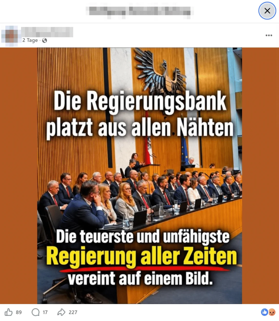 Regierungsbank in Österreich: Foto mit KI gefälscht