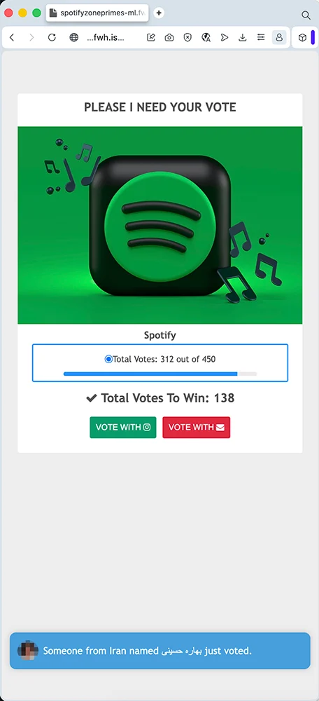 Screenshot der gefälschten Voting-Seite