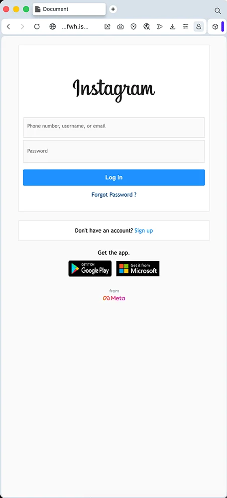 Screenshot der gefälschten Seite, die Logindaten von Instagram abfragt
