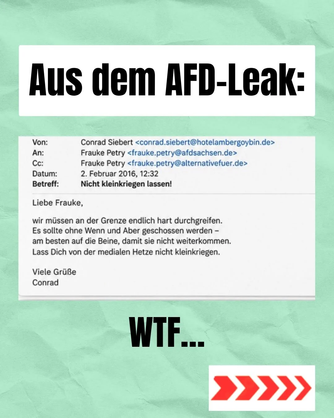 Grafik mit einem verfälschten Mailtext an Frauke Petry