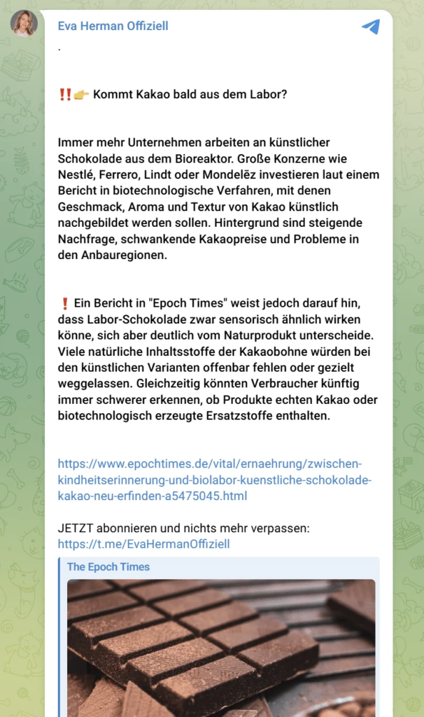Labor-Schokolade: Fehlende Inhaltsstoffe nicht belegt