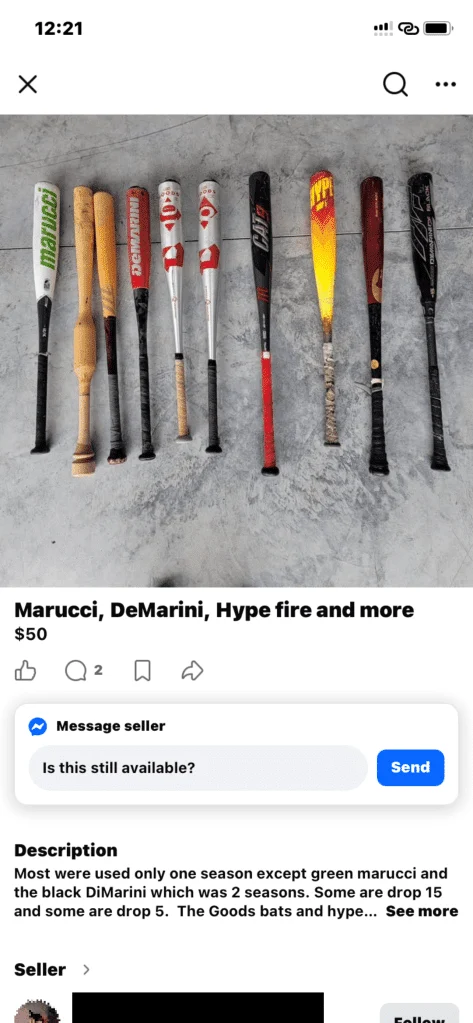 Von Malwarebytes veröffentlichtes Bild einer angeblichen Marketplace-Anzeige für Baseballschläger.