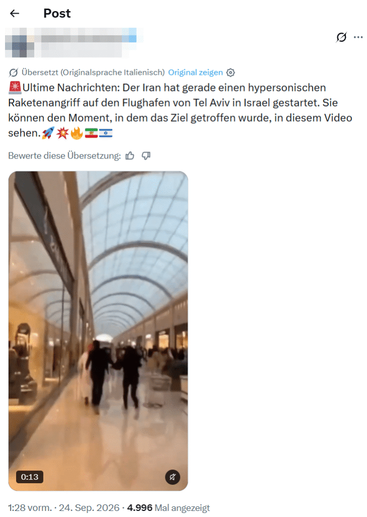Ben Gurion: KI-Video zeigt keinen iranischen Angriff