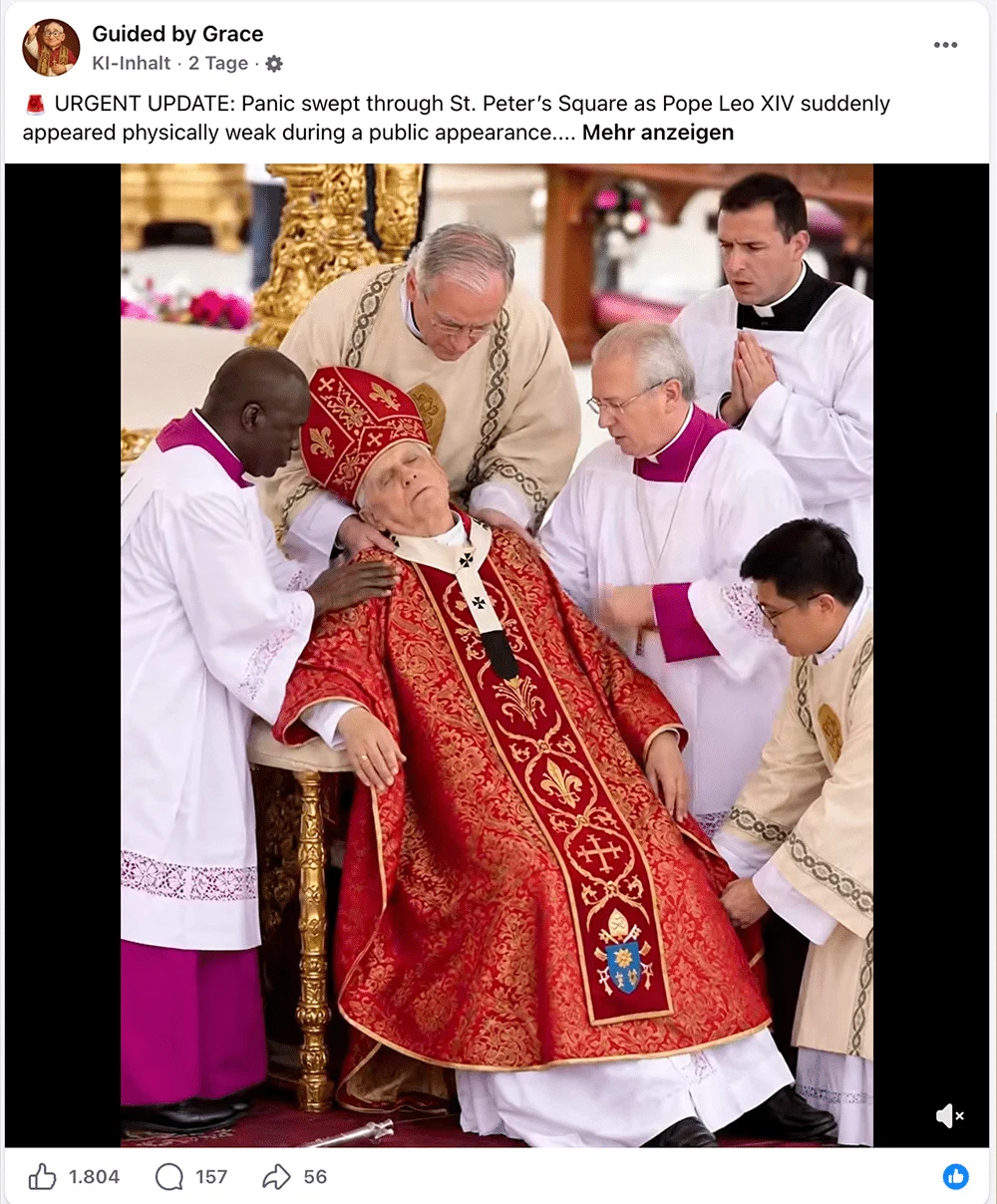 Facebook-Beitrag von Guided by Grace mit sichtbarem KI-Hinweis und einem weiteren KI-Bild der angeblichen Notfallszene