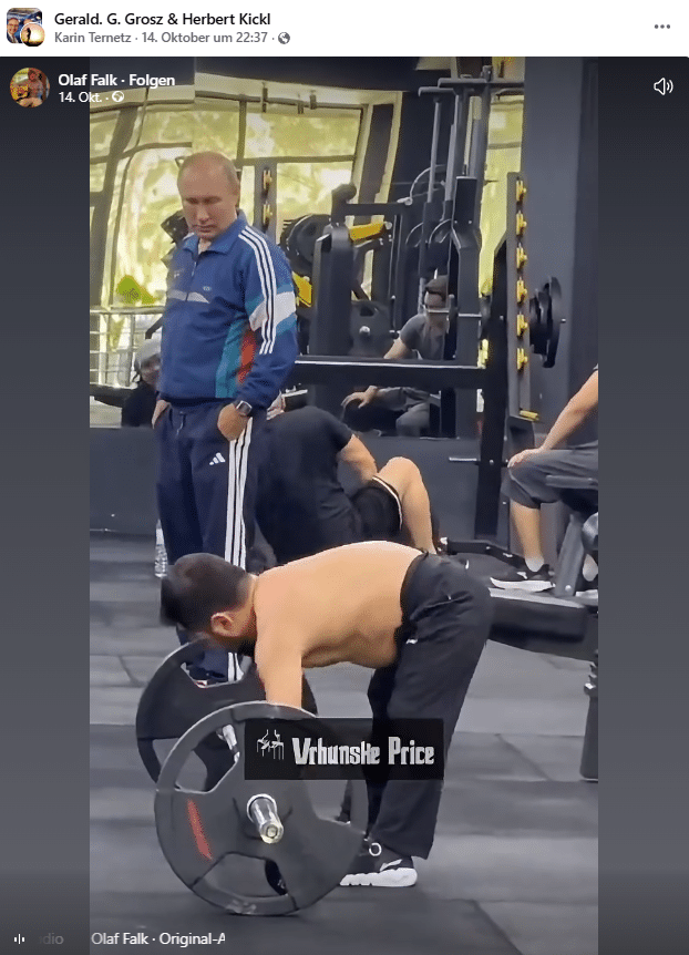 Screenshot einer künstlichen Fitnessstudioszene mit Figuren von Selenskyj und Putin
