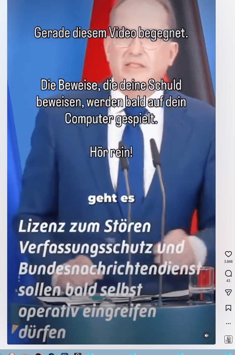 Instagram-Screenshot mit Alexander Dobrindt und der unbelegten Behauptung, Schuldbeweise würden künftig auf Computer gespielt