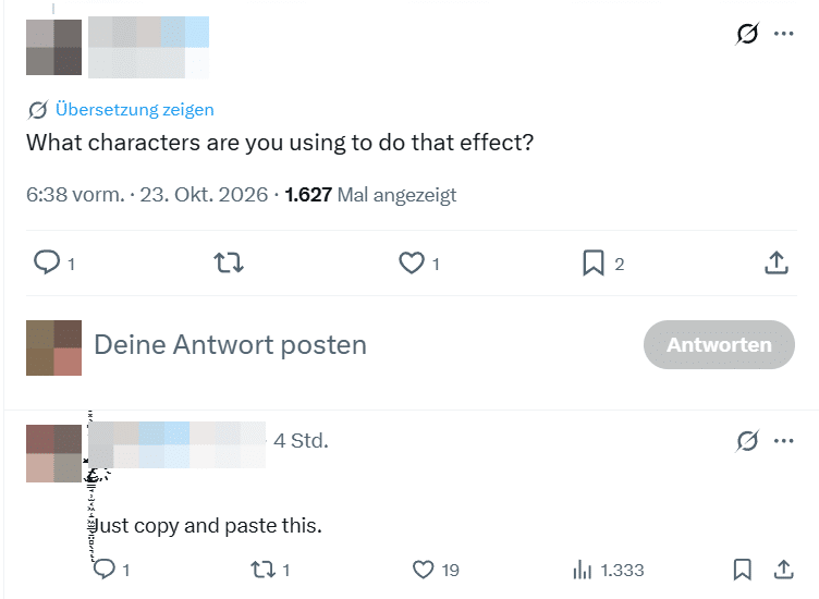Frage nach den verwendeten Zeichen und Antwort mit Zeichenfolge sowie Just copy and paste this.